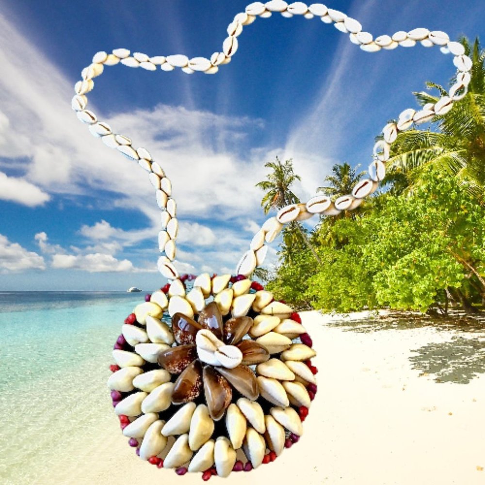 Cowrie Shell Necklace Large Pendant 20" Drop Hawaiian Boho Beach Vintage Jewelry